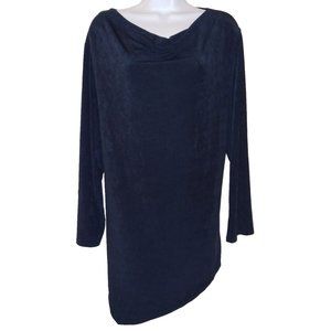 CHICO'S TRAVELERS X-Large/3 Navy Acetate Cowl Neck LS Tunic w/ Diagonal Hem